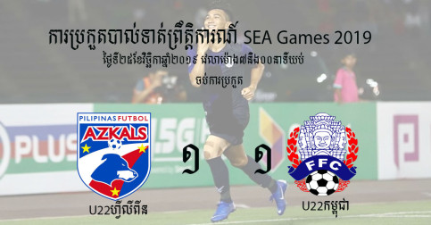 សោកស្ដាយ!​ U22កម្ពុជា​របូត​គ្រាប់បាល់ចុង​ម៉ោង​បានត្រឹម​ស្មើ​ម្ចាស់​ផ្ទះ១​ទល់​១
