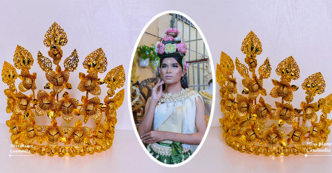 ស្អាតខ្លាំង! ម្កុដកញ្ញាឯកភពផែនដីកម្ពុជា២០២០ ច្នៃចេញជាផ្ការំដួលនិងដាំត្បូងខ្មែរជិត ៦០០០ពាន់គ្រាប់ មានឈ្មោះថា «រំដួលអង្គរ»