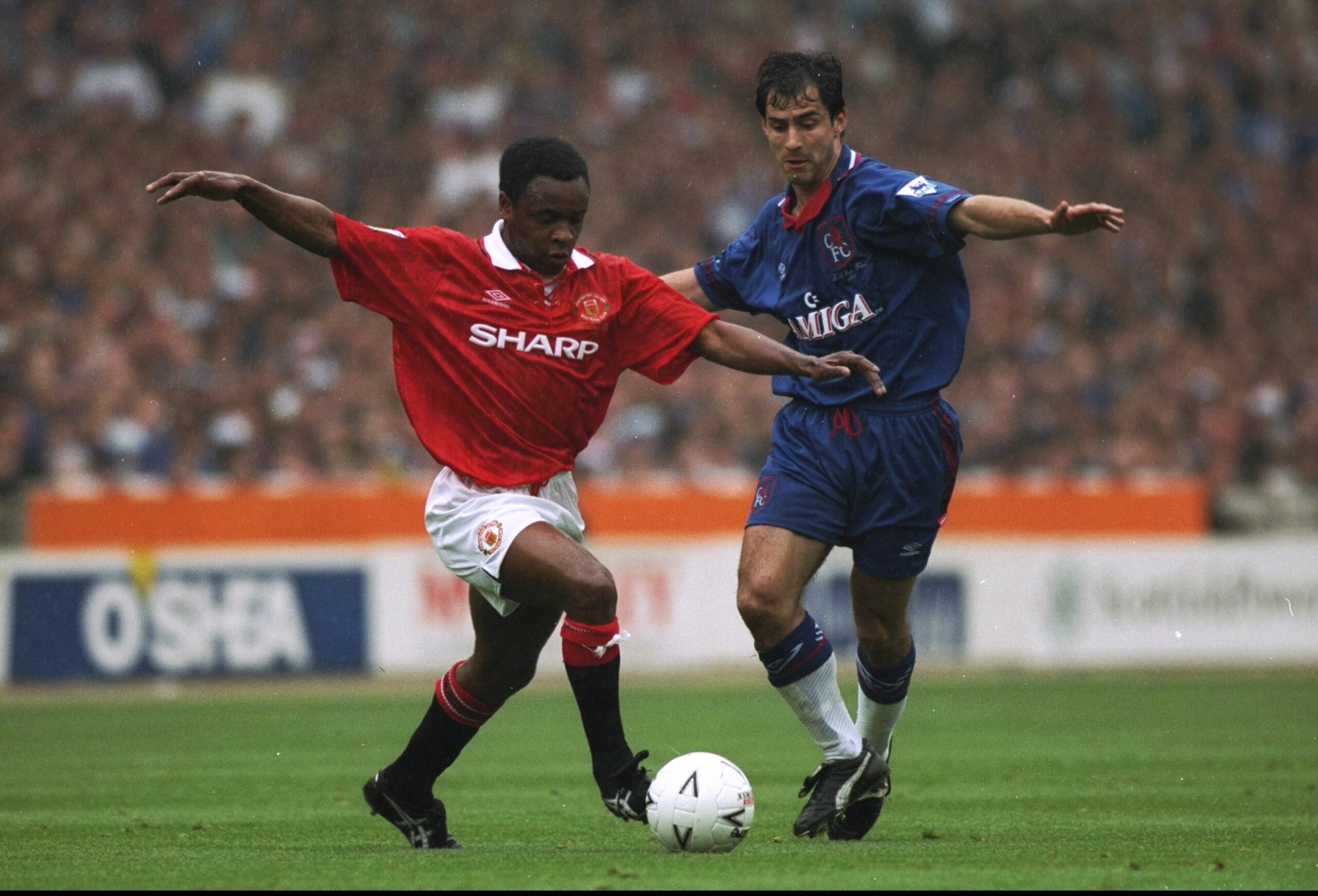 Paul Parker Of Manchester United And Gavin Peacock Of Chelsea