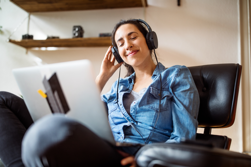 Woman Enjoying Listening Online Music