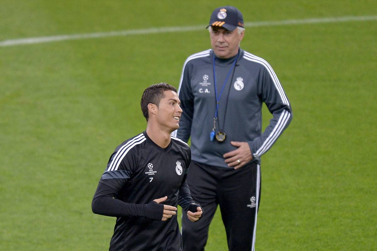 Cristiano Ronaldo And Carlo Ancelotti Real Madrid Football Calcio 2014 2015 Training And Press Co