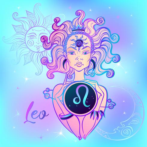 Zodiac Sign Leo A Beautiful Girl Horoscope Astrology Vector