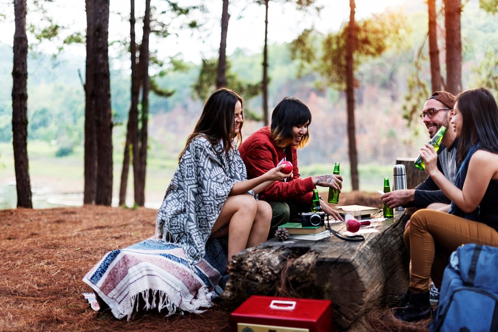 Friends Camping And Playing Cards