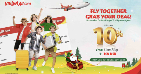 Vietjet ផ្តល់ជូនការបញ្ចុះតម្លៃ 10% លើការកក់សំបុត្រធ្វើដំណើរជាក្រុមរហូតដល់បំណាច់ឆ្នាំនេះ