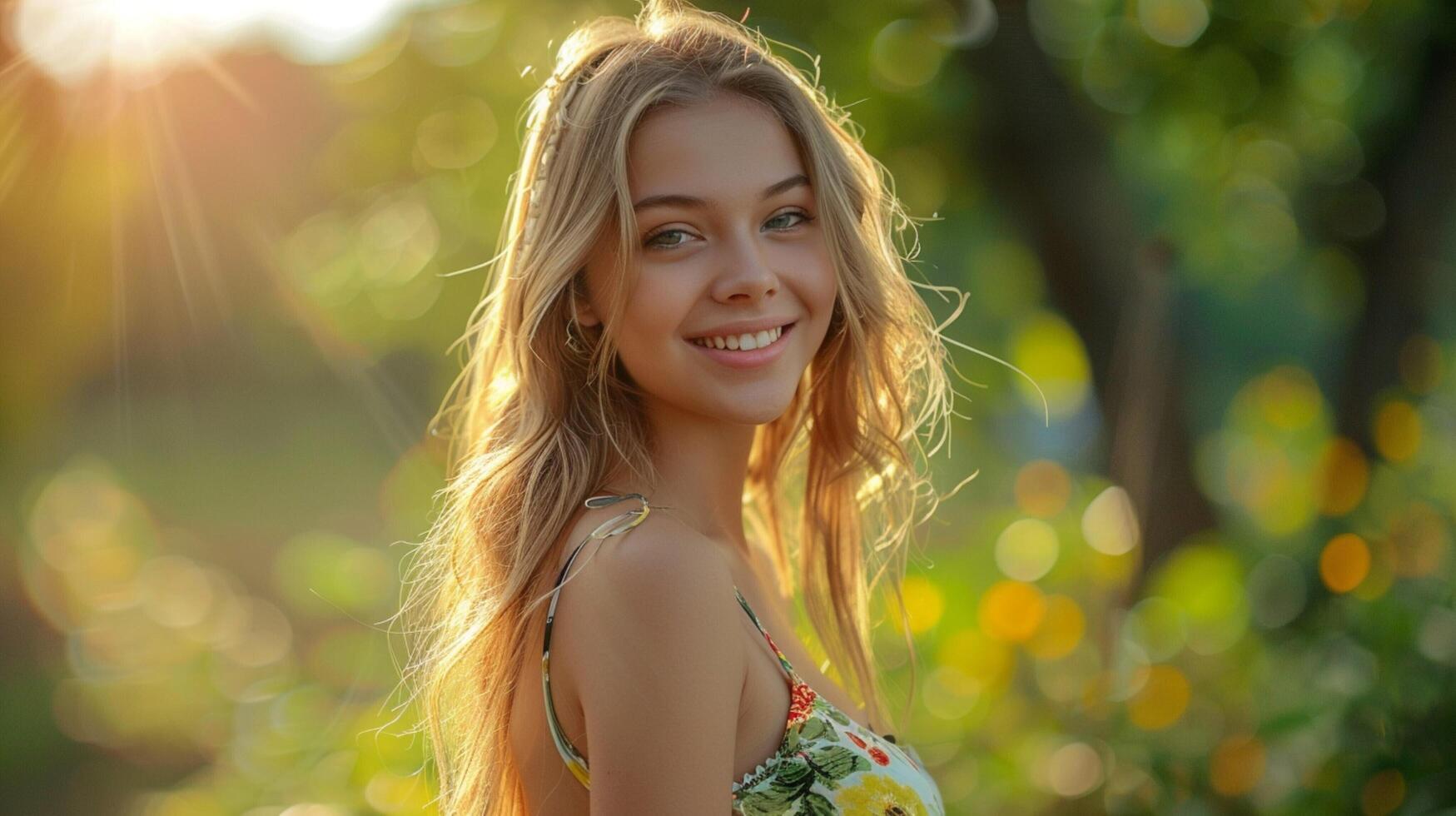 Beautiful Young Woman In A Summer Dress Smiling Free Photo