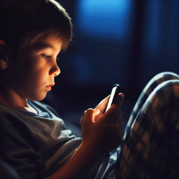 Small Boy Watching Movie Playing Game His Smartphone Evening Ai Generative_407474 13066