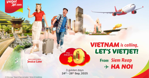 ក្រុមហ៊ុន Vietjet លក់សំបុត្របញ្ចុះតម្លៃពិសេសនាឱកាសនៃពិធិបុណ្យពាក់កណ្តាលសរទរដូវ  ជាមួយនឹងតម្លៃសំបុត្រចាប់ពីត្រឹមតែ $0 ប៉ុណ្ណោះ