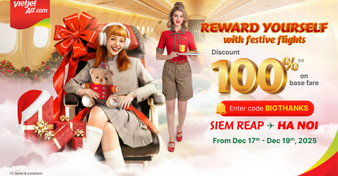 Vietjet បញ្ចុះតម្លៃសំបុត្ររហូតដល់ ១០០% រាប់លានសំបុត្ររយៈពេល៣ថ្ងៃប៉ុណ្ណោះ!!!