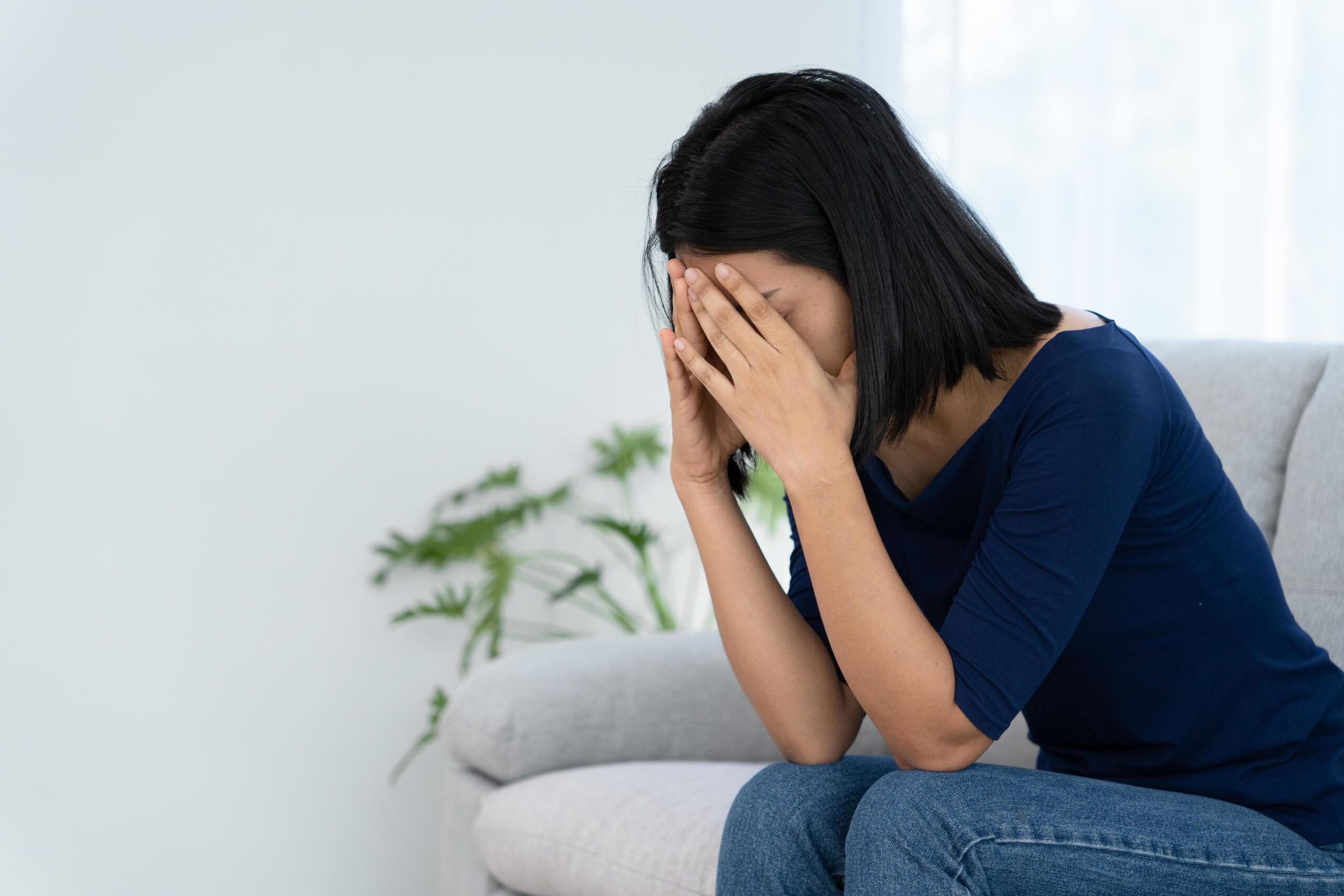 Unhappy Asian Woman Girl Disappointed Sad About Problem In Home Alone Feel Lonely Stressed Suffering From Bad Relationship Break Up Divorce Female Confused Depression Mental Health Lone Free Photo